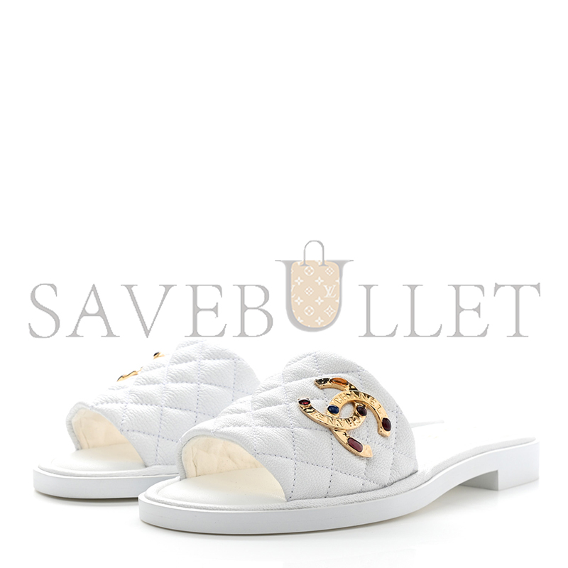 CHANEL MULES SHINY GOATSKIN & METAL WHITE G38794 X56519 0N778